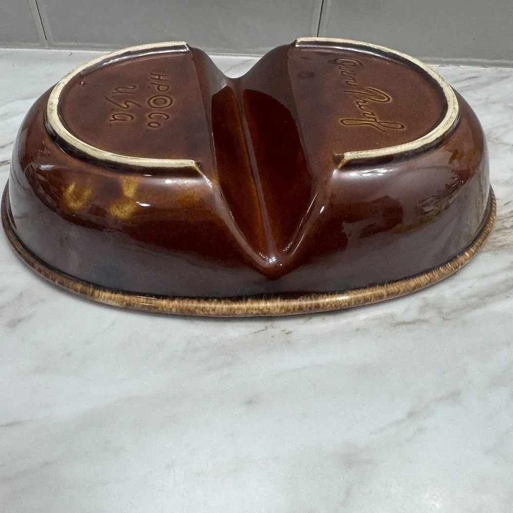 HULL OvenProof‎ BROWN DRIP GLAZE DIVIDED SERVING BOWL DISH OVEN PROOF USA